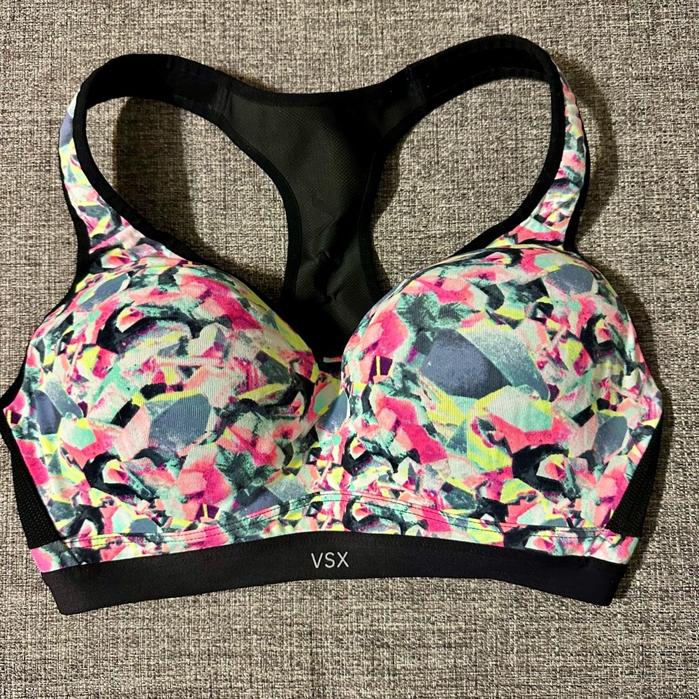 Victorias Secret VSX Multicolor Racerback Sports Bra size 36D.